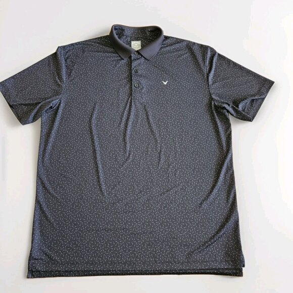 Callaway Polo Shirt Mens L Black Buttons Gray Golf Clubs Performance SS Opti Dri - Picture 9 of 13